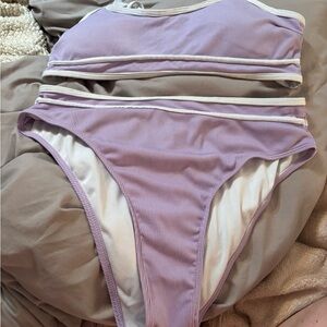 SHEIN Rib Contrast Binding Bikini Swimsuit